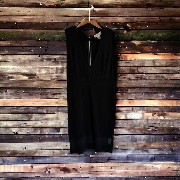 Davina Womens Dress Sz L Knit Black Tank Dress Sheer Inserts Ponte Full Zip NEW - Picture 1 of 6